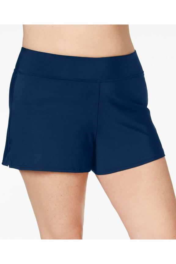 Women's Navy Stretch Thigh Minimizer Full Coverage Shorts Swimsuit Bottom 22W