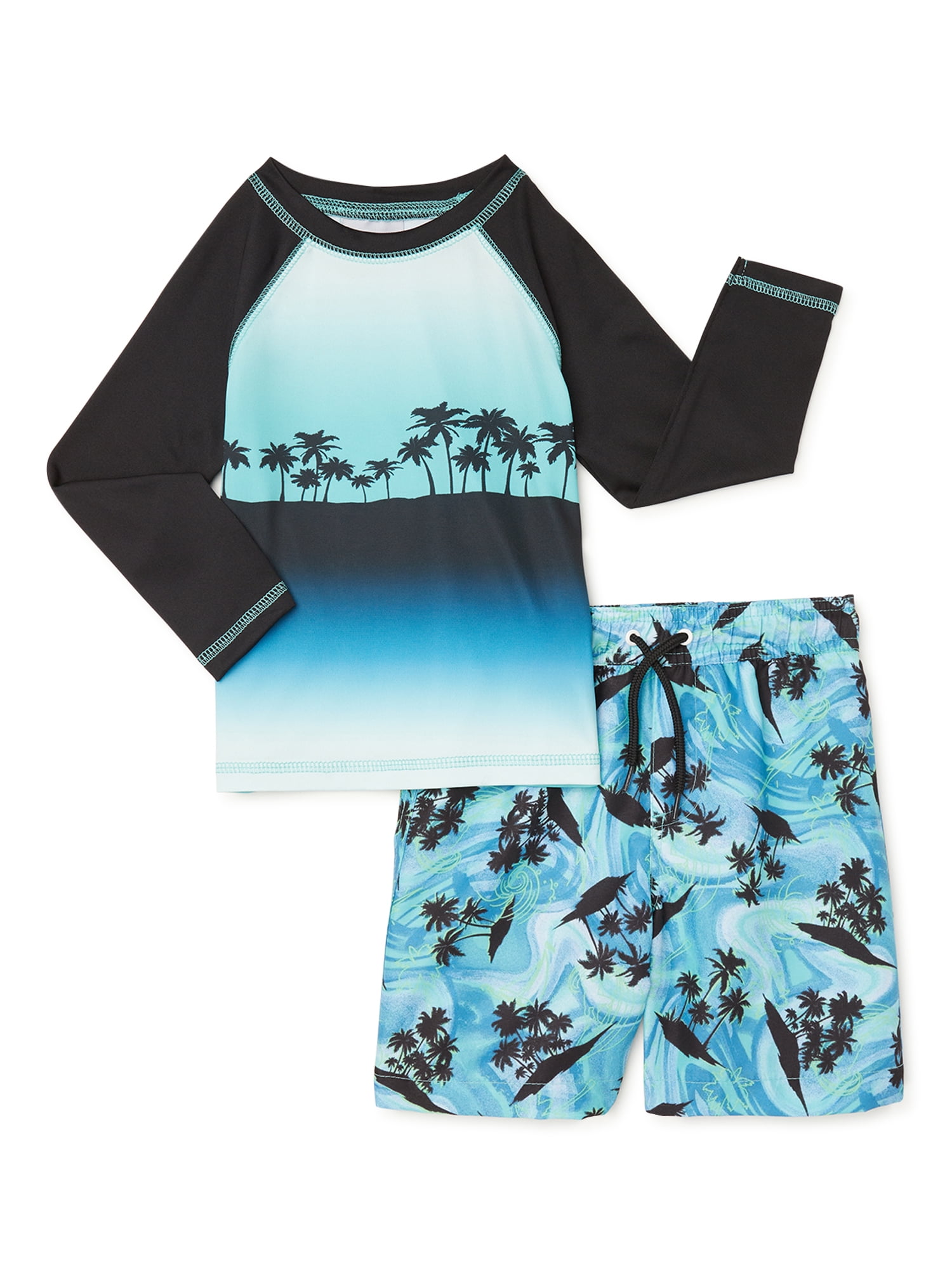 SWIMFIX Boys Long Sleeve Rash Guard and Swim Trunks 2Piece Swim Set