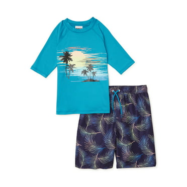 Gravity Falls Boys 2-Piece Swimsuit Set, Short Sleeve Rash Guard & Swim ...
