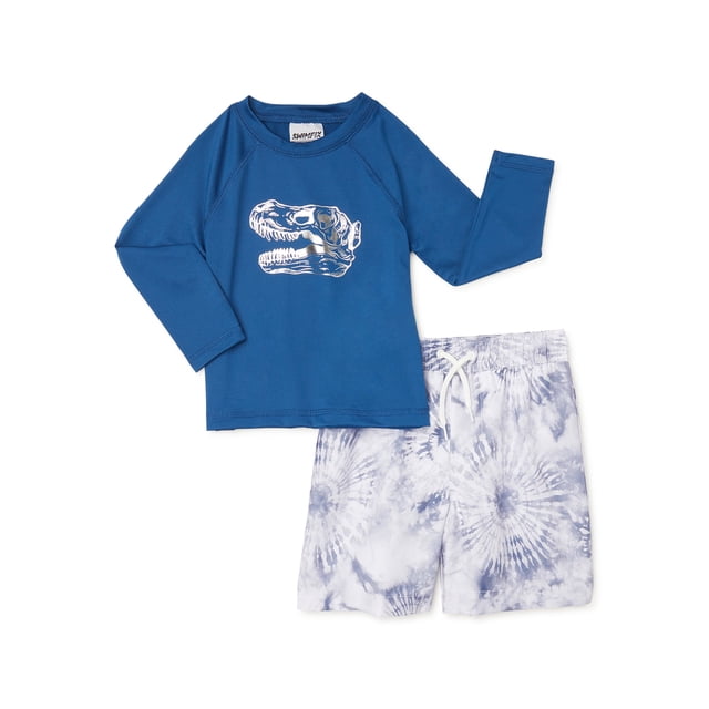 SWIMFIX Toddler Boy Long Sleeve Rashguard and Swim Trunks Set, 2Piece