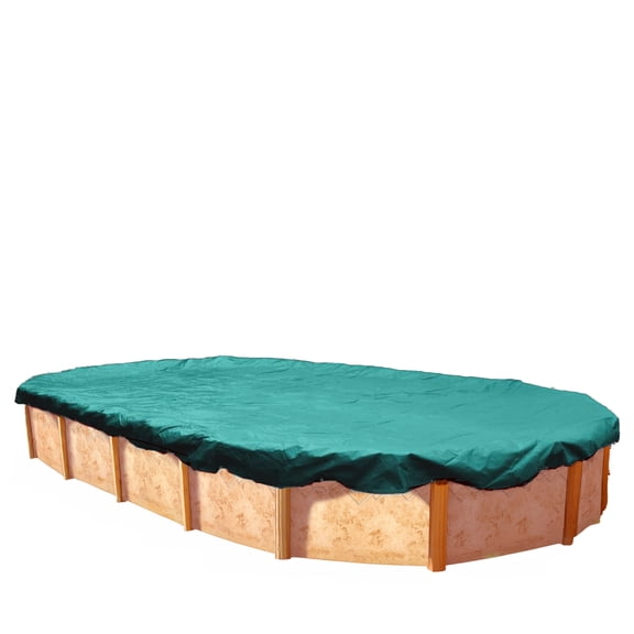 SWIMLINE HYDROTOOLS Ripstopper Professional Winter Pool Cover For Above Ground Swimming Pools | For 12 X 24 FT Oval Pools | 16 X 28 FT Cover Size | Green / Black | Winch & Cable Included | RIG1224