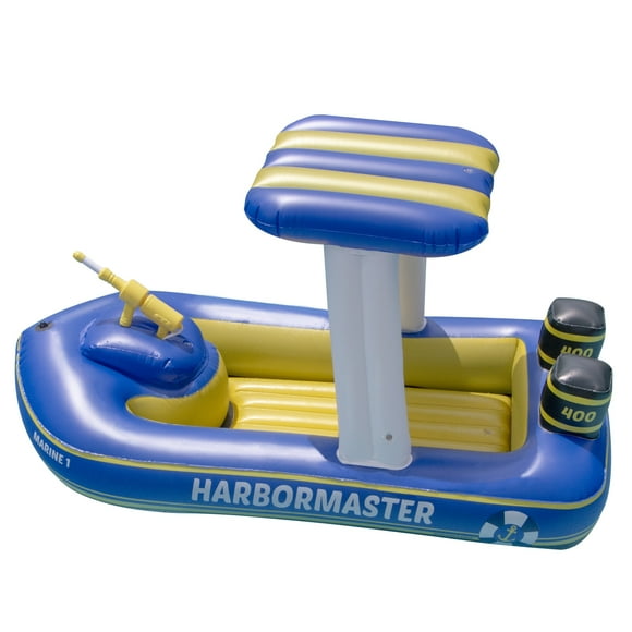 SWIMLINE ORIGINAL Harbor Master Inflatable Patrol Boat Pool Float Ride On With Fun Constant Flow Water Squirter For Kids | Cool Retro Style | For Beach Ocean Pool Lake | Extra Thick Large Floatie