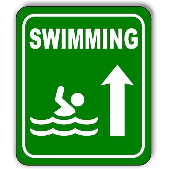 SWIMMING UP ARROW GREEN CAMPING Aluminum Composite Sign, 8.5"x10"