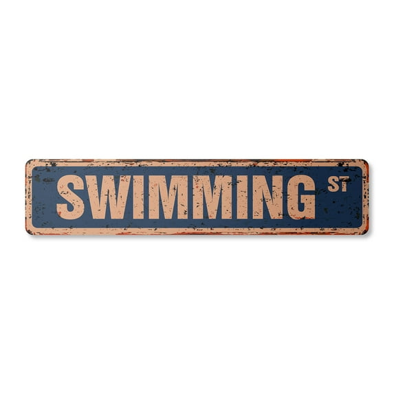 SWIMMING Vintage Plastic Street Sign swim fins swimmer suit trunks | Indoor/Outdoor | 24" Wide