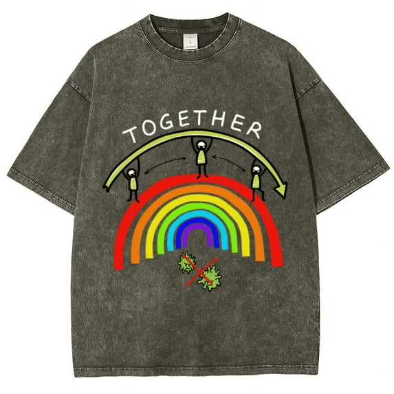 SWIMSHY Together Unisex Oversized Print Vintage Wash Denim T-shirt Black, XXXXXL