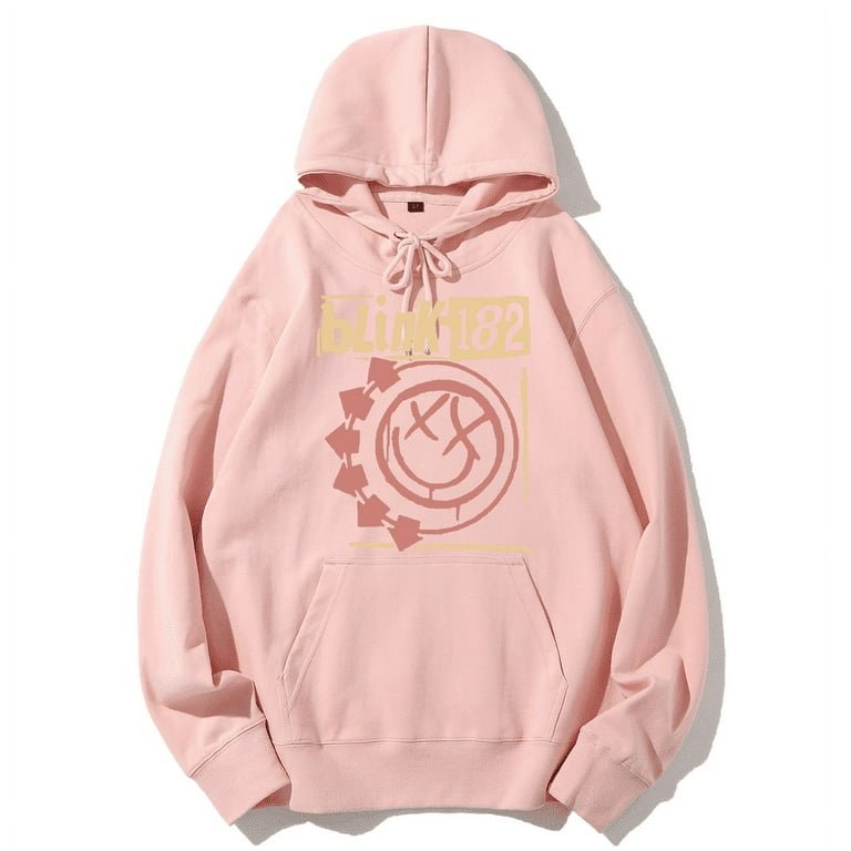 SWIMSHY Unisex Blink-182 Band Smiley Face Graphic Printed Hoodie Sweatshirt  Casual Oversized Hoodies Long Sleeve Fashion Hooded Pullover Pink, S