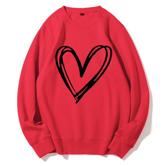 SWIMSHY Unisex Heart Pattern Printed Crewneck Casual Sweatshirt Fashion Graphic Printed Long Sleeved Pullover Loose Tops Red, L