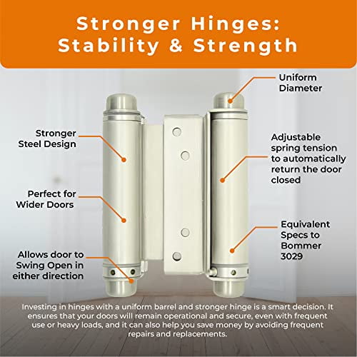 SWINGING CAFE DOORS 4" Stainless Steel Hinges, Commercial Grade Double Action Spring Hinge, Precise Door Mount Swinging Door Hinge for Cafe & Saloon Doors, Exterior Auto Close Door