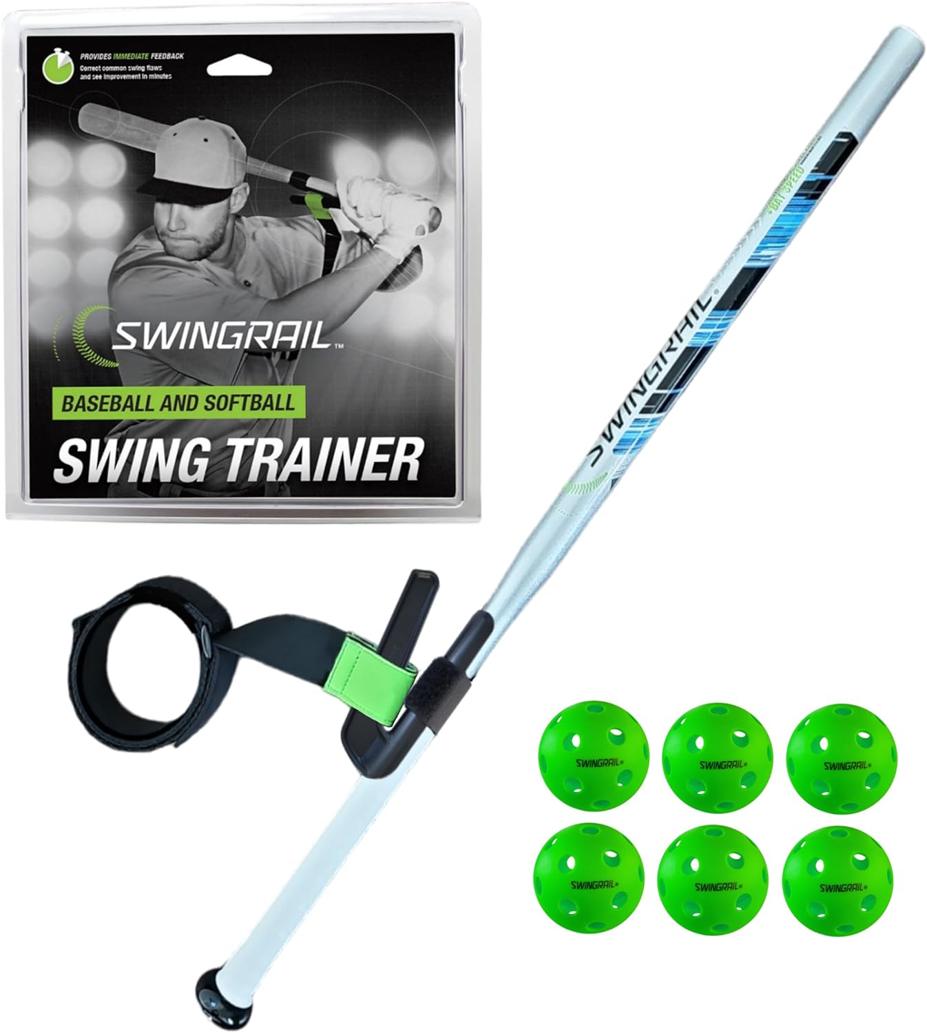 SWINGRAIL Baseball & Softball Swing Trainer + Speed Stick Training Bat