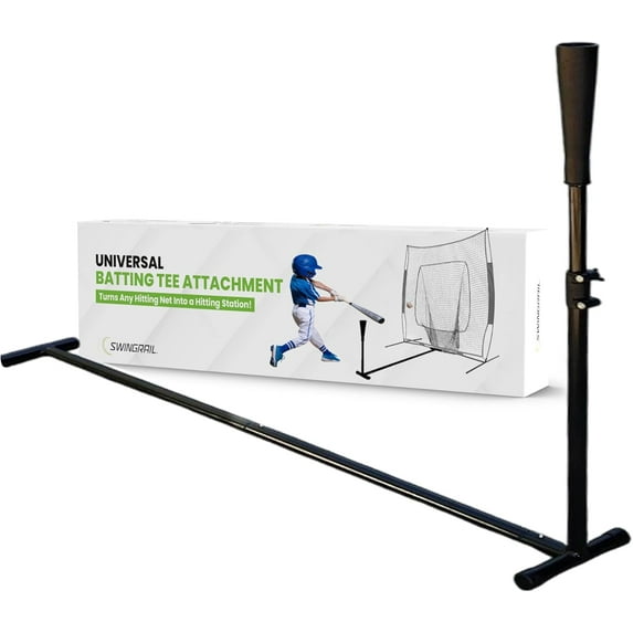 SWINGRAIL Universal Batting Tee Attachment for Baseball & Softball Practice Net Frame, Great for Youth All Skill Levels, Adjustable Height from 27" to 37" for Batting, Hitting, Fits Most Carry Bags