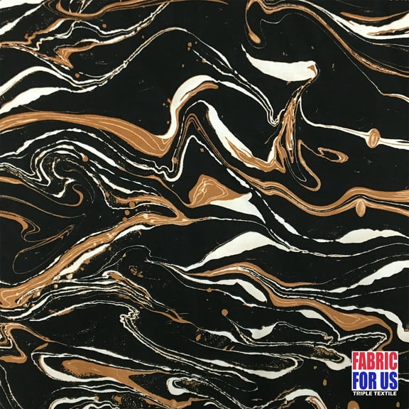 SWIRL Design Black and Brown Poly-Spandex Stretch Fabric 58/60" Wide By The Yard
