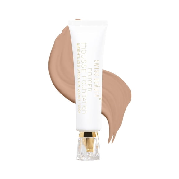 SWISS BEAUTY Primer Mousse Foundation Weightless Smooth & Velvet Touch, Face MakeUp, Natural Nude, 30ml