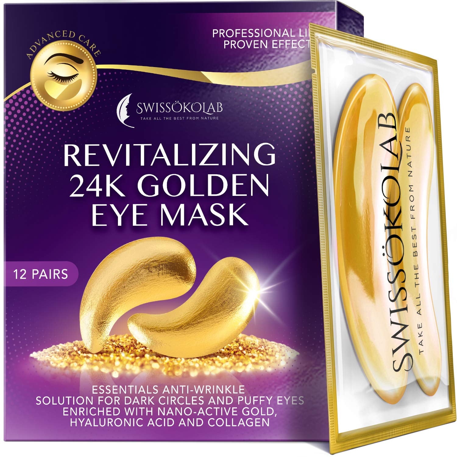 SWISSÖKOLAB Under Eye Patches For Puffy Eyes 24k Gold Eye Mask Dark