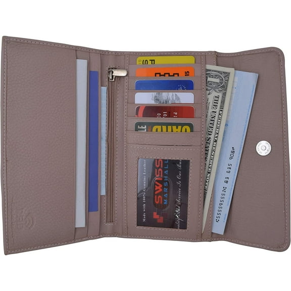 SWISS MARSHAL Ladies RFID Blocking Genuine Leather Long Clutch Credit Card ID Wallet Light Pink