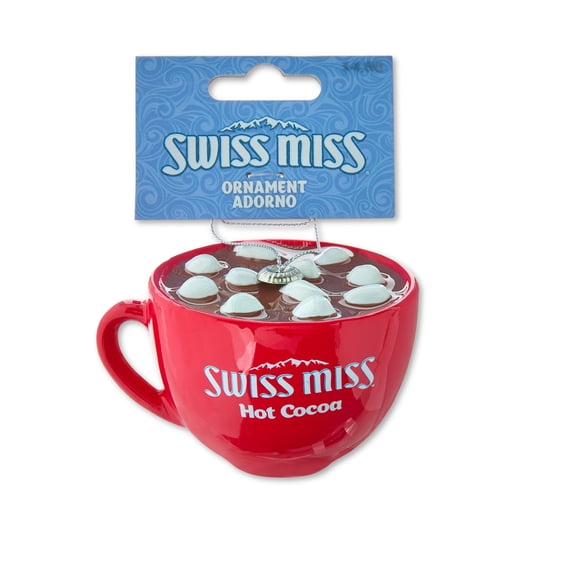Swiss Miss Hot Cocoa Decoupage Ornament, Red Plastic, 2.5 Inches Wide