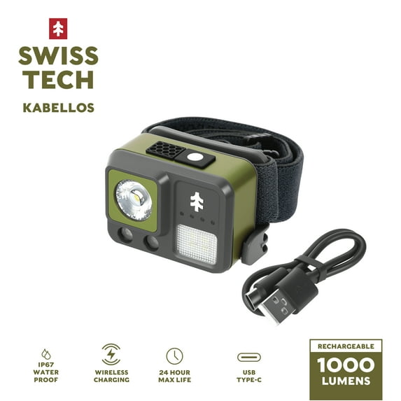 Swiss Tech Kabellos 1000LM Rechargeable LED Wireless Headlamp with USB-C