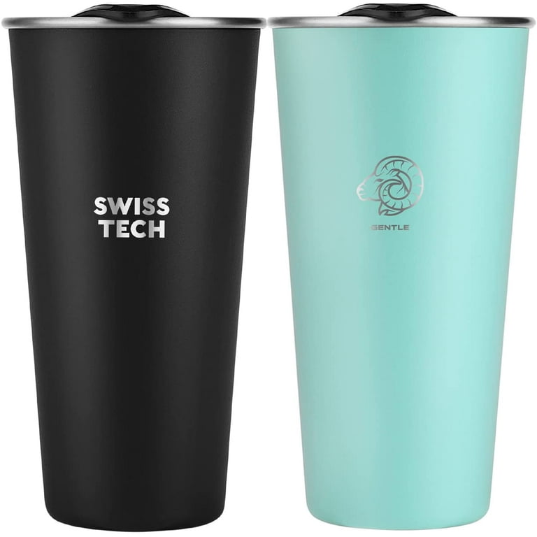 Swiss+Tech 16 oz Insulated Tumbler with Lid, 2 Pack Stainless Steel Cups, Double Wall Pint Cup Glasses (Green Turquoise&Black), Size: 16 Ounces