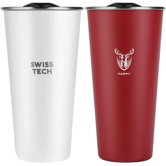 SWISS+TECH 16 oz Insulated Tumbler with Lid, 2 Pack Stainless Steel Cups, Double Wall Pint Cup Glasses (Red&White)