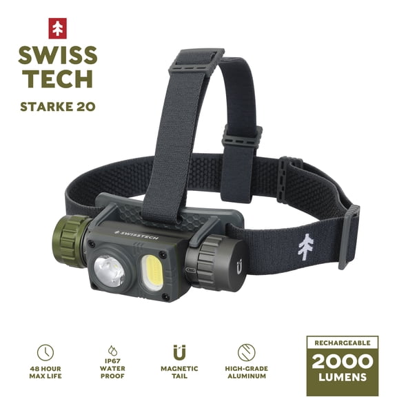 Swiss Tech STARKE 20, 2000 Lumen Rechargeable LED Headlamp with Magnetic Base