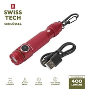 Swiss Tech Schlussel 400 Lumens Mini Rechargeable Keychain Flashlight, Red, Limited Edition