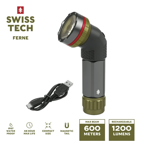 Swiss Tech FERNE 600m LED Rechargeable Waterproof Compact Handheld Spotlight