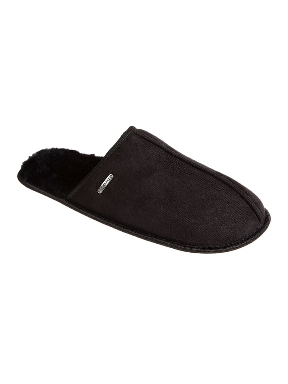 Microsuede Fuzzy House Slippers for Men Indoor Outdoor, Warm Footwear Cozy Mens Slippers, Black, 8-9