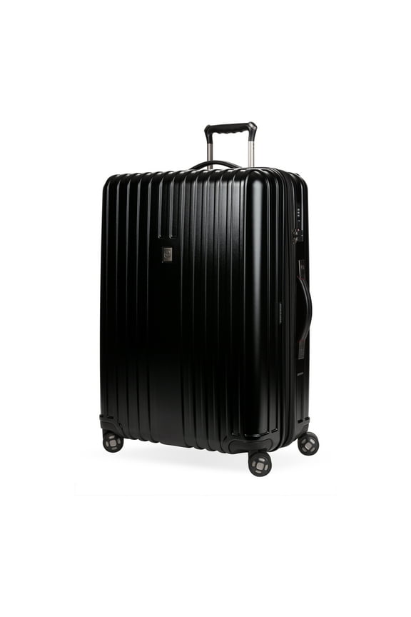 Ridge Large Checked Hardside Expandable Luggage with 8 360 Spinner Wheels, TSA Lock, Black