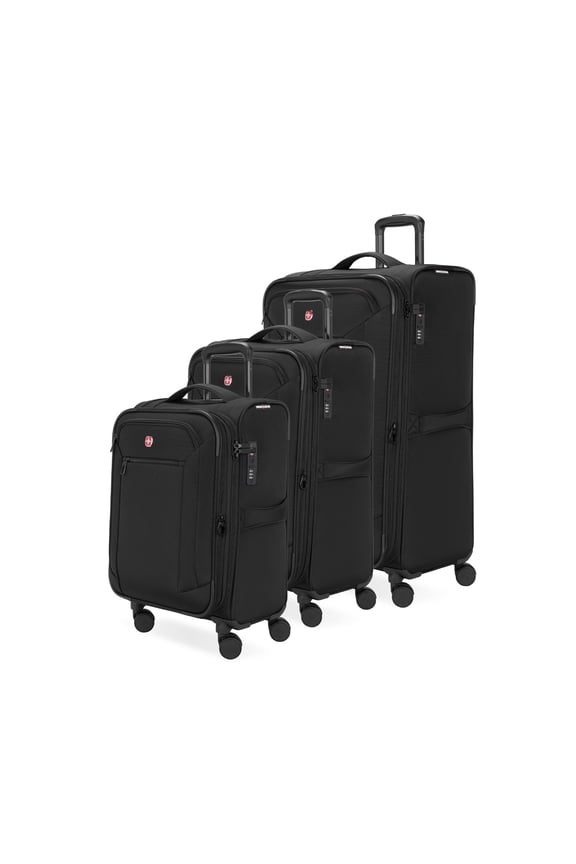 Stride 3-Piece Expandable Spinner Luggage Set in Black with 8 Wheels and Built-in TSA Lock