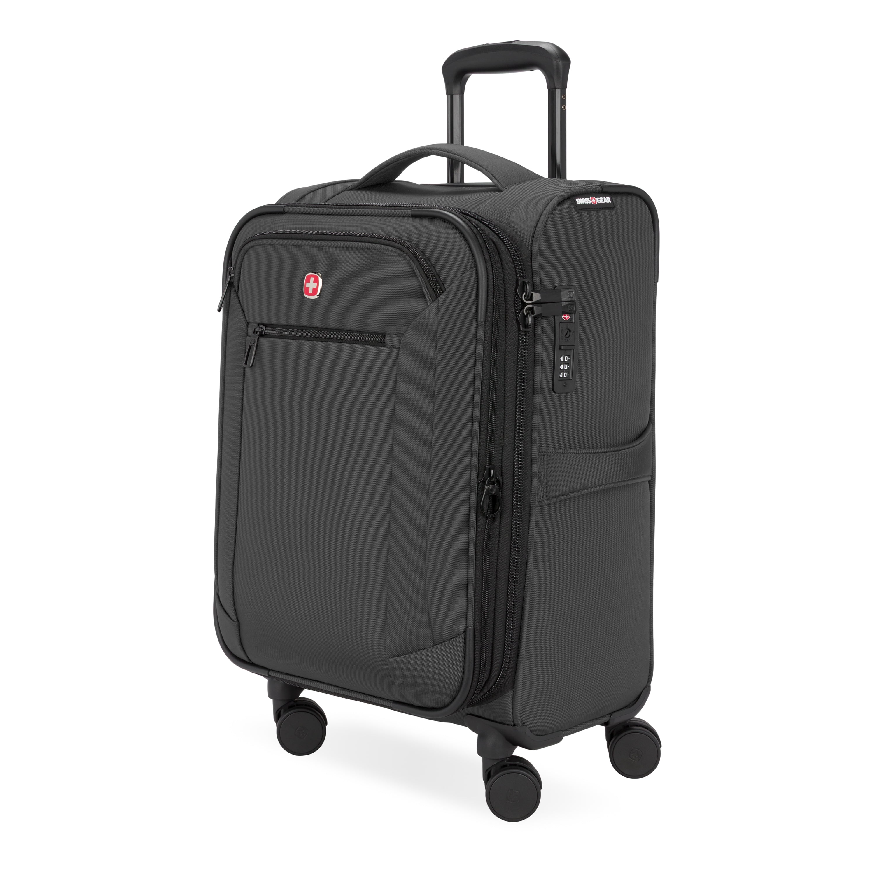 SWISSGEAR Stride Expandable Carry-On Spinner Luggage, Dark Gray, 8 Wheels and Built-in TSA Lock