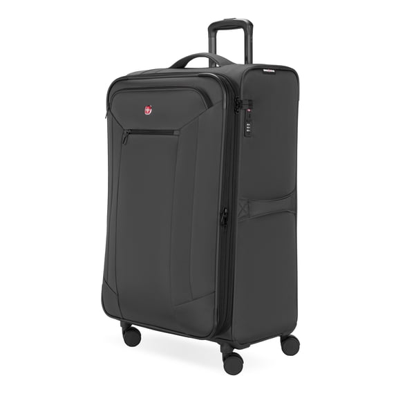 SWISSGEAR Stride Expandable Large Checked Spinner Luggage, Dark Gray, 8 Wheels & Built-in TSA Lock