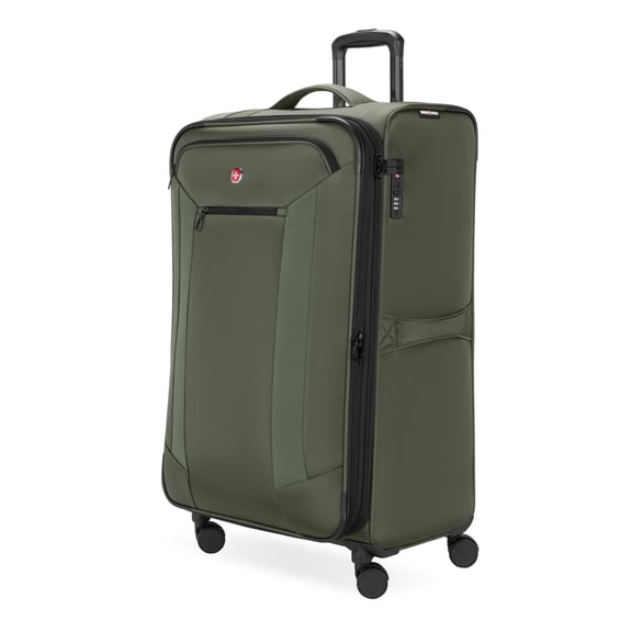 SWISSGEAR Stride Expandable Large Checked Spinner Luggage, Olive Green, 8 Wheels & Built-in TSA Lock