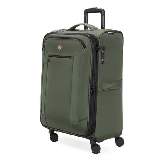 SWISSGEAR Stride Expandable Medium Checked Spinner Luggage, Olive Green, 8 Wheels & Built-in TSA Lock