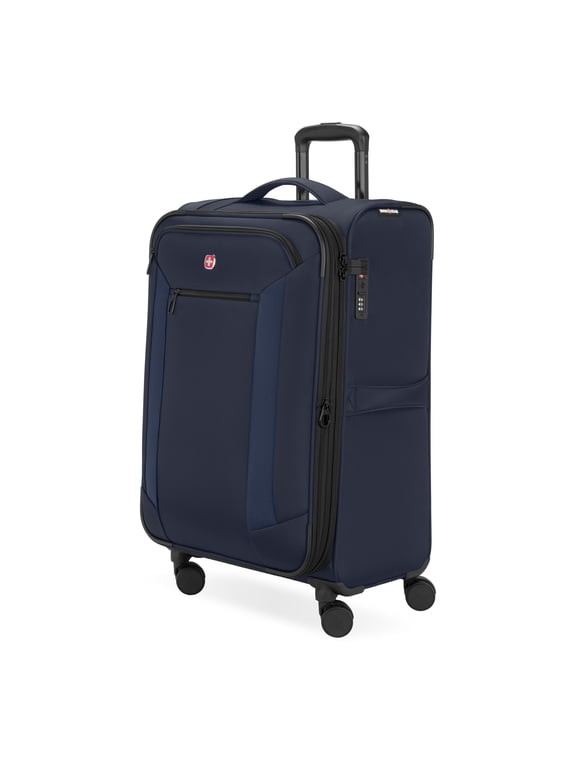 Stride Expandable Medium Checked Spinner Luggage, Peacoat Blue, 8 Wheels & Built-in TSA Lock