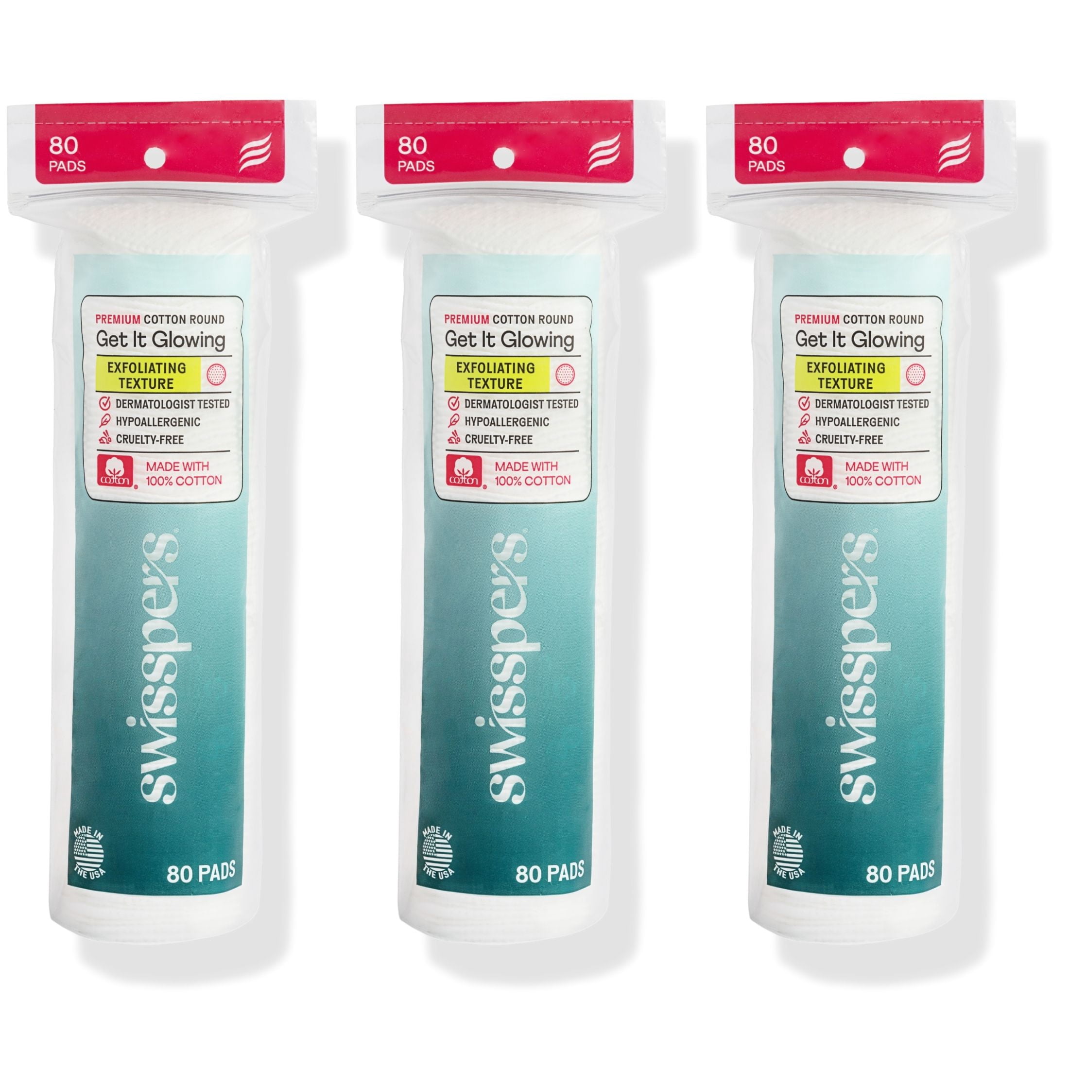 Swisspers Premium Exfoliating 100% Pure Chlorine Free Cotton Rounds, Dermatologist Tested, Soft, Absorbent, Dual-Sided, Gentle Natural Exfoliation, Sensitive Skin Safe, Vegan, Cruelty-Free, 240 Pads