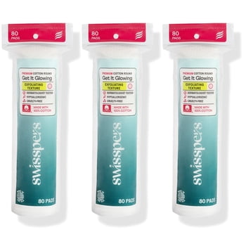 Swisspers Premium Exfoliating 100% Pure Chlorine Free Cotton Rounds, Dermatologist Tested, Soft, Absorbent, Dual-Sided, Gentle Natural Exfoliation, Sensitive Skin Safe, Vegan, Cruelty-Free, 240 Pads
