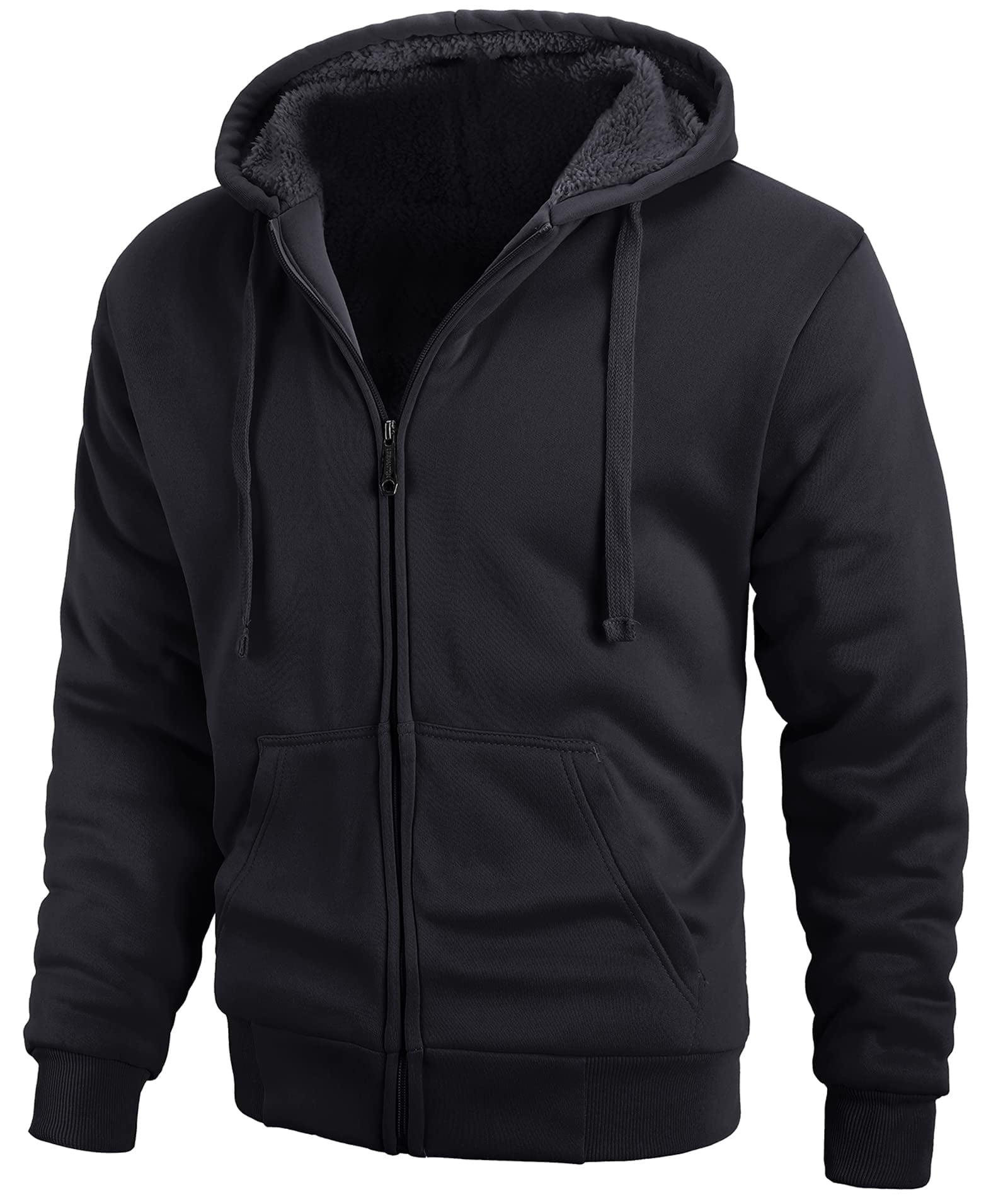 SWISSWELL Hoodie Men Zip Up Sherpa Lined Hoodie Mens Gray Zip Up Fuzzy ...