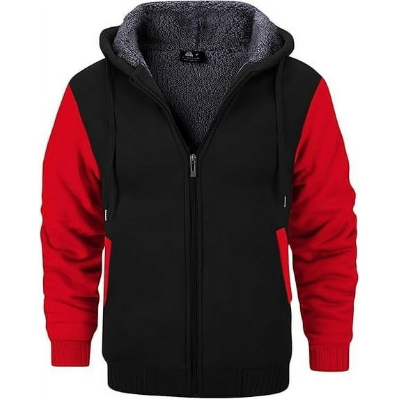 SPEEDRUN Hoodie Men Zip Up Sherpa Lined Hoodie Mens Gray Zip Up Fuzzy Jacket Winter Coats Black&Red 3XL