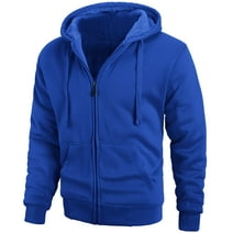 SWISSWELL Hoodie Men Zip Up Sherpa Lined Hoodie Mens Gray Zip Up Fuzzy Jacket Winter Coats Blue L