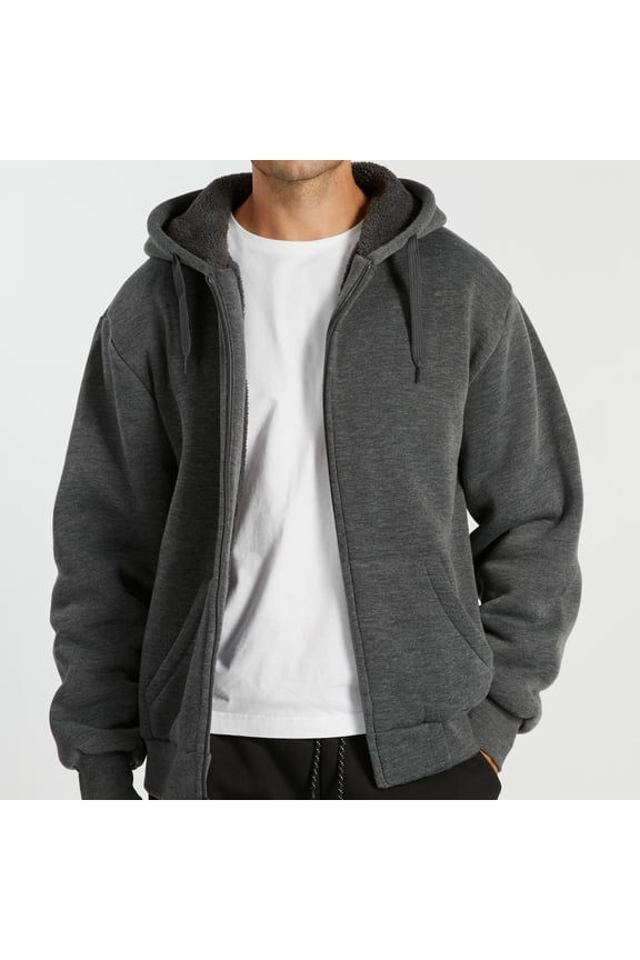Hoodie Men Zip Up Sherpa Lined Hoodie Mens Gray Zip Up Fuzzy Jacket Winter Coats Gray L