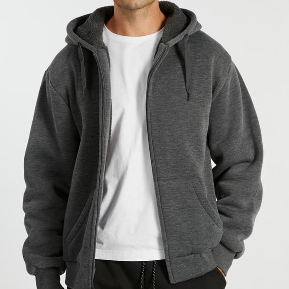 SPEEDRUN Hoodie Men Zip Up Sherpa Lined Hoodie Mens Gray Zip Up Fuzzy Jacket Winter Coats Gray L