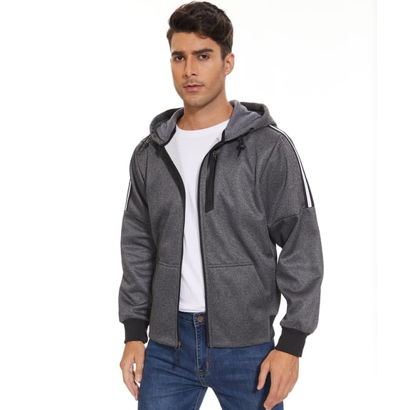 SPEEDRUN Hoodie Men Zip Up Sherpa Lined Hoodie Mens Gray Zip Up Fuzzy Jacket Winter Coats Gray L