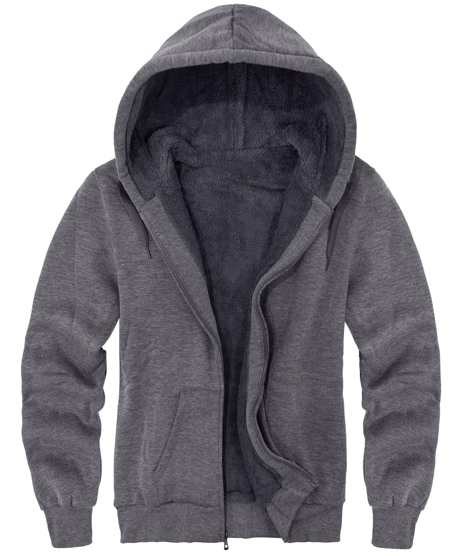 SWISSWELL Hoodie Men Zip Up Sherpa Lined Hoodie Mens Gray Zip Up Fuzzy ...