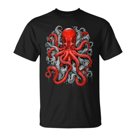 SPEEDRUN Kraken Red Octopus Retro T-Shirt