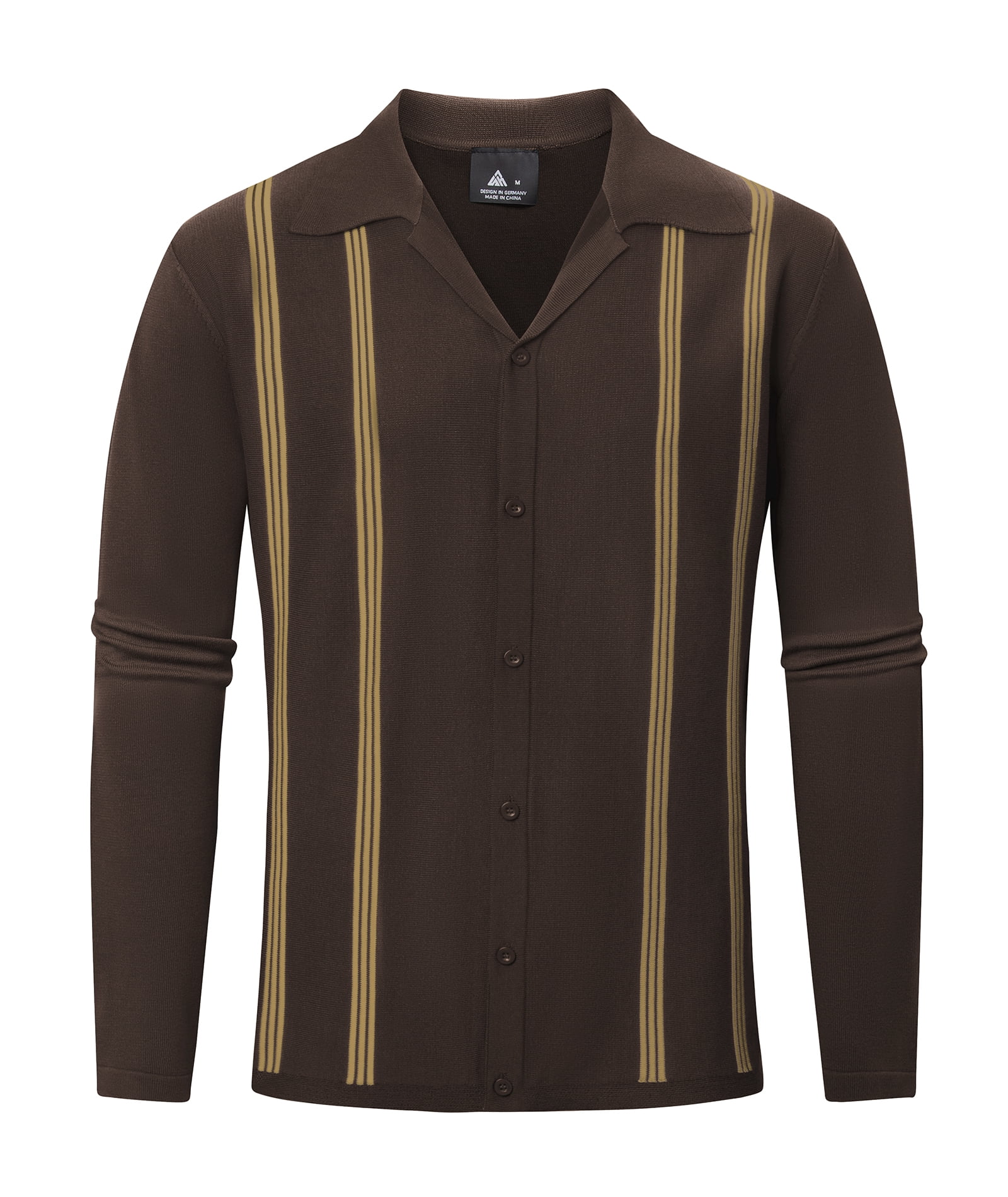 Men's Knit Polo Shirt Short Sleeve Striped Button Down Retro Knitwear Top main image 1