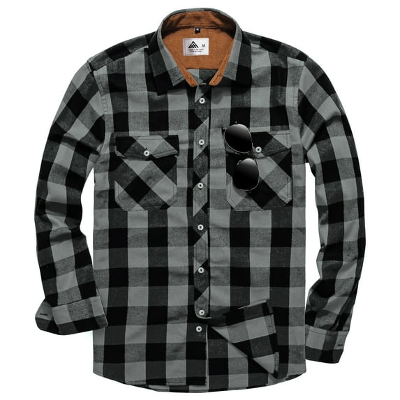 SPEEDRUN Men's Casual Plaid Shirts Button Down Long Sleeve Jackets Shirt with Chest Pocket Checked Shirt Jacket Thicker and Warmer for All Seasons Dark Gray 3XL