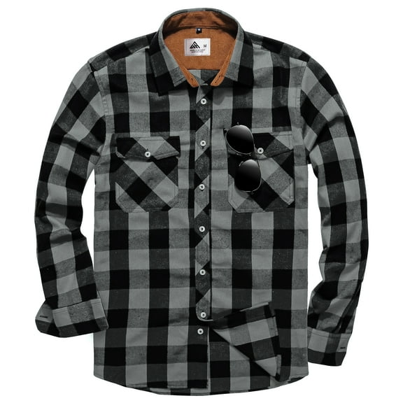 SPEEDRUN Men's Casual Plaid Shirts Button Down Long Sleeve Jackets Shirt with Chest Pocket Checked Shirt Jacket Thicker and Warmer for All Seasons Dark Gray L