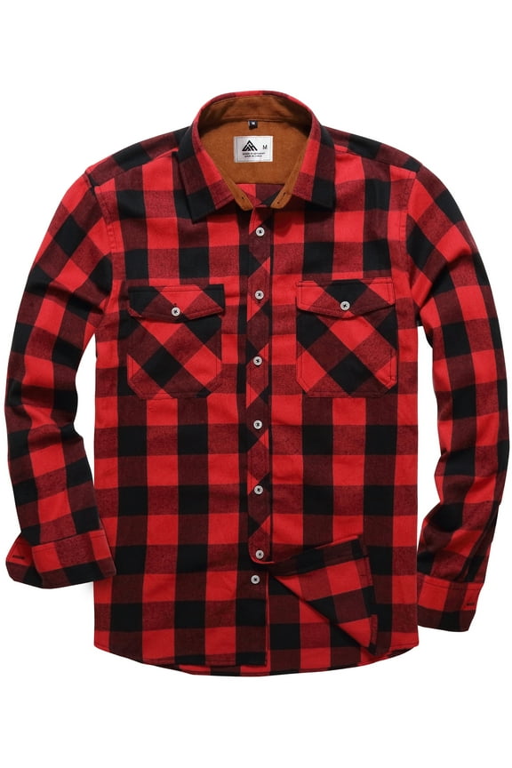 Men's Casual Plaid Shirts Button Down Long Sleeve Jackets Shirt with Chest Pocket Checked Shirt Jacket Thicker and Warmer for All Seasons Red M