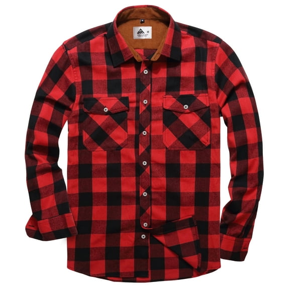 SPEEDRUN Men's Casual Plaid Shirts Button Down Long Sleeve Jackets Shirt with Chest Pocket Checked Shirt Jacket Thicker and Warmer for All Seasons Red M