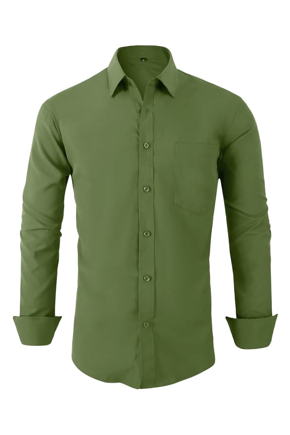 Men's Dress Shirts Long Sleeve Stretch Casual Button Down Collar Shirts for Men Dress Shirts Long Sleeve Army Green S