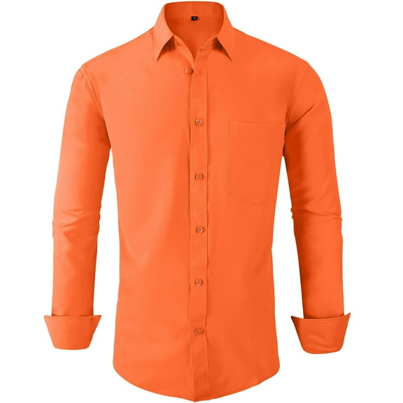 SPEEDRUN Men's Dress Shirts Long Sleeve Stretch Casual Button Down Collar Shirts for Men Dress Shirts Long Sleeve Fluorescent Orange XL